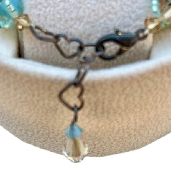 Aquamarine Blue and Golden Beige Flat Spiral Stitch Seed Bead Bracelet 8.5 - Picture 4 of 4